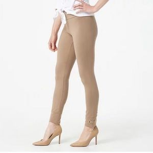 Susan Graver Weekend Tan Premium Stretch Smoothing Waist Leggings w/ Trim.